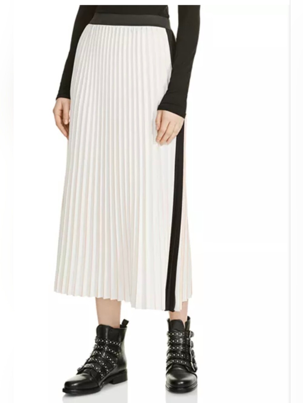 $85 Maje Size 1/Small Jimmi Colorblock Pleated Midi Skirt Ecru Black Like New